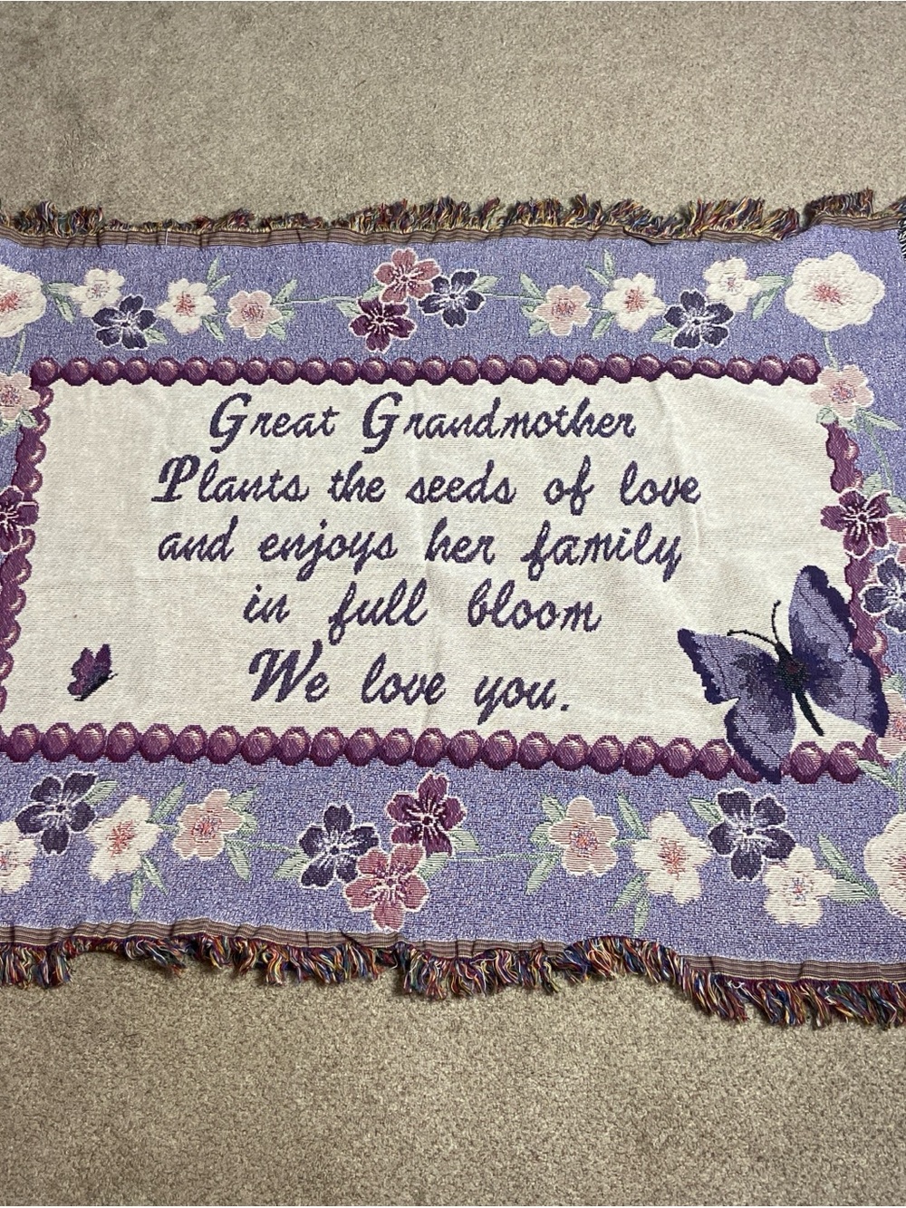 Lavender Butterfly Great Grandmother Throw Blanket 51” x 38” Tapestry‎
